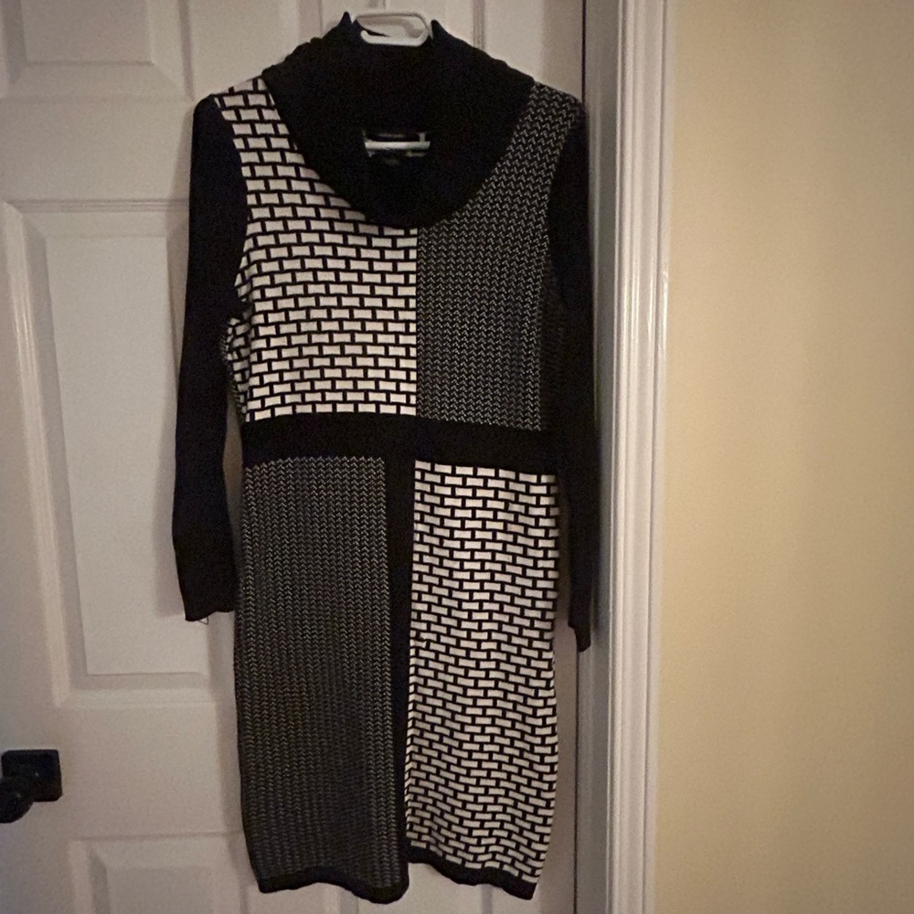 Black and White Knit Sweater Dress